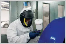 Spray booth and paint preparation area at Auckland Panel and Paint